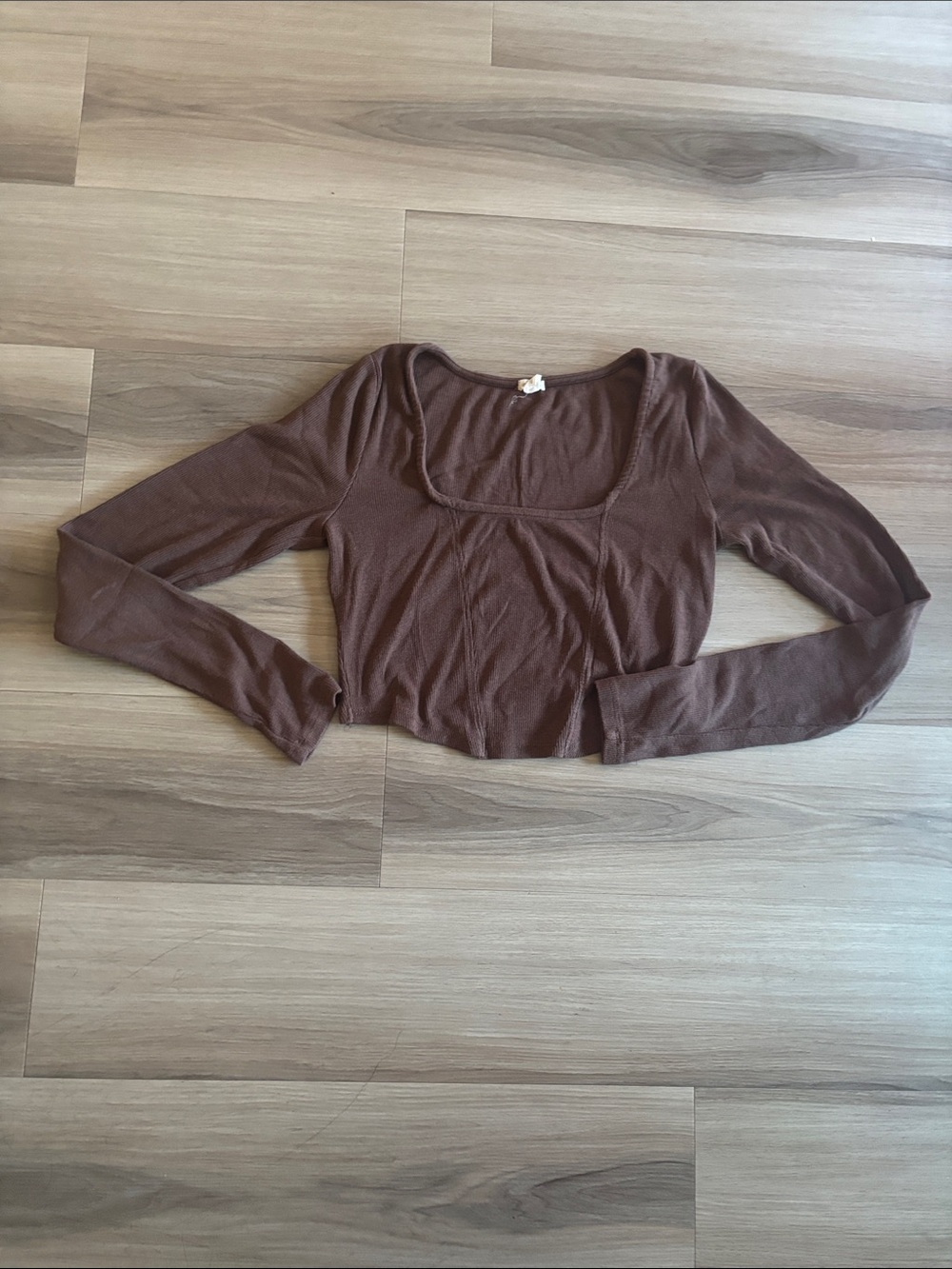 Garage Brown Long Sleeve Scoop Crop Top